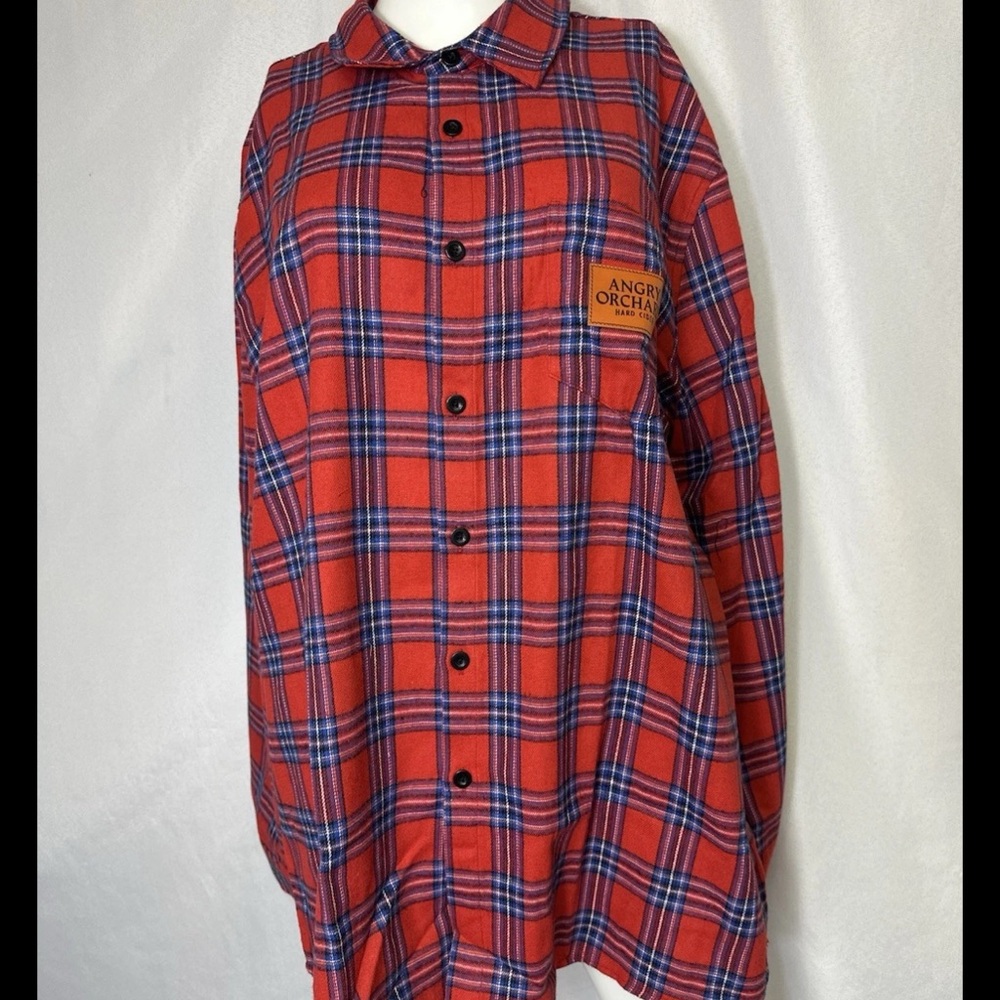 ANGRY ORCHARD MENS XXL FLANNEL  Red/blue Hard Cider RARE